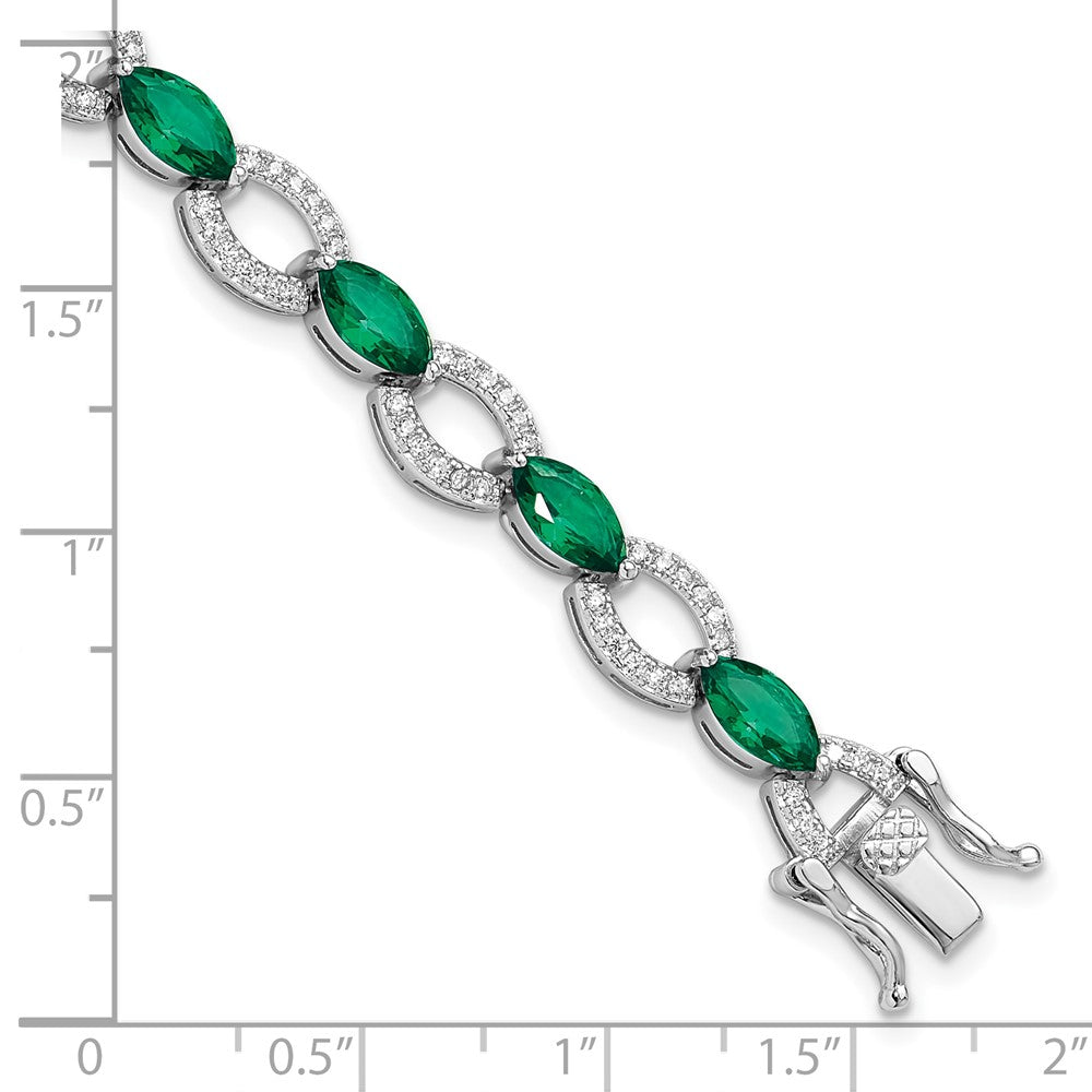 Sterling Silver Rhodium-plated White and Green CZ Link Bracelet QG6479-7
