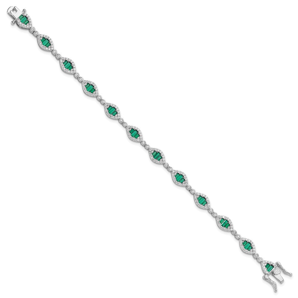 Sterling Silver Rhodium-plated White and Green CZ Link Bracelet QG6480-7