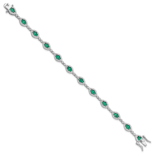 Sterling Silver Rhodium-plated White and Green CZ Link Bracelet QG6480-7