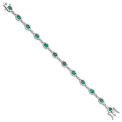 Sterling Silver Rhodium-plated White and Green CZ Link Bracelet QG6480-7