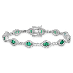 Sterling Silver Rhodium-plated White and Green CZ Link Bracelet QG6480-7