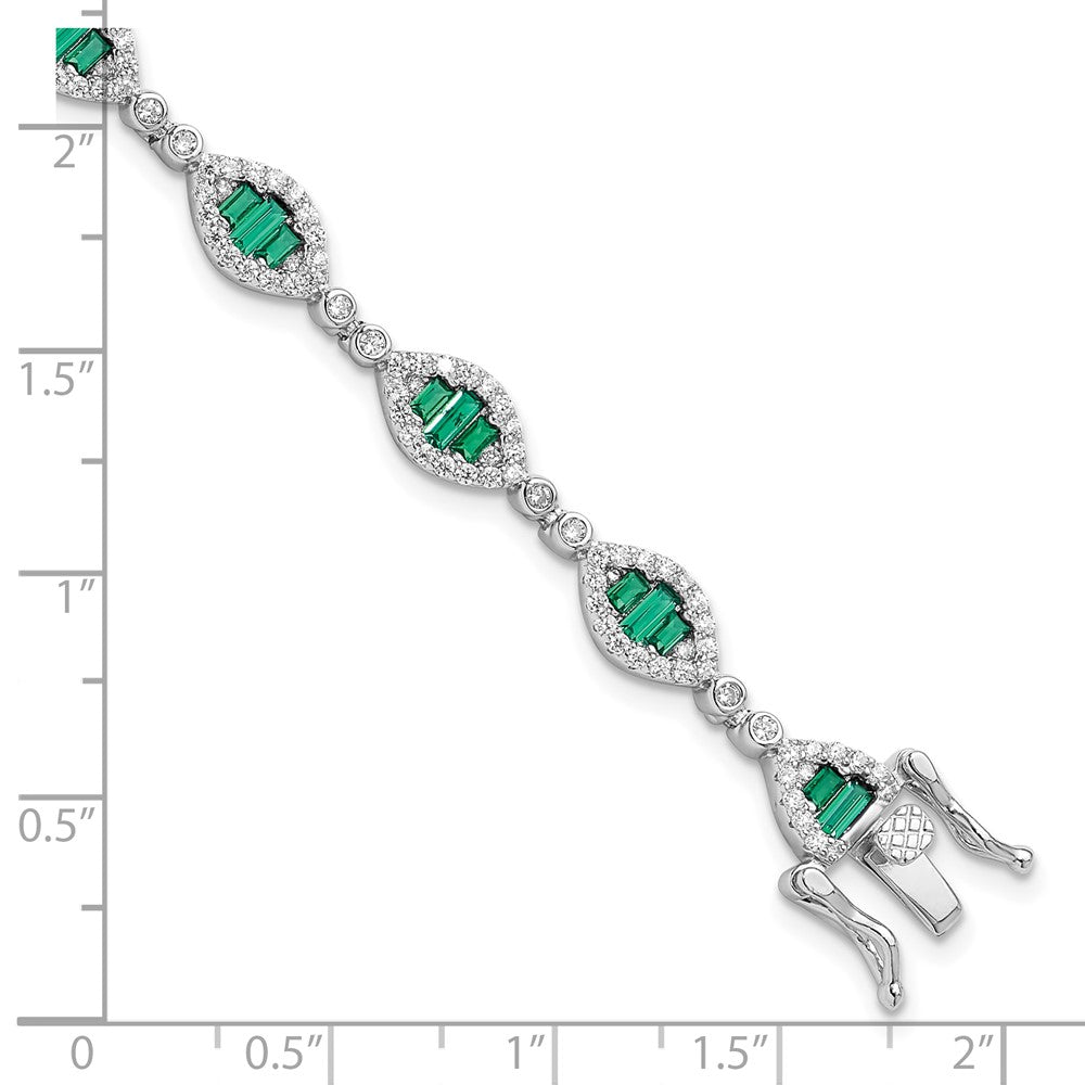 Sterling Silver Rhodium-plated White and Green CZ Link Bracelet QG6480-7