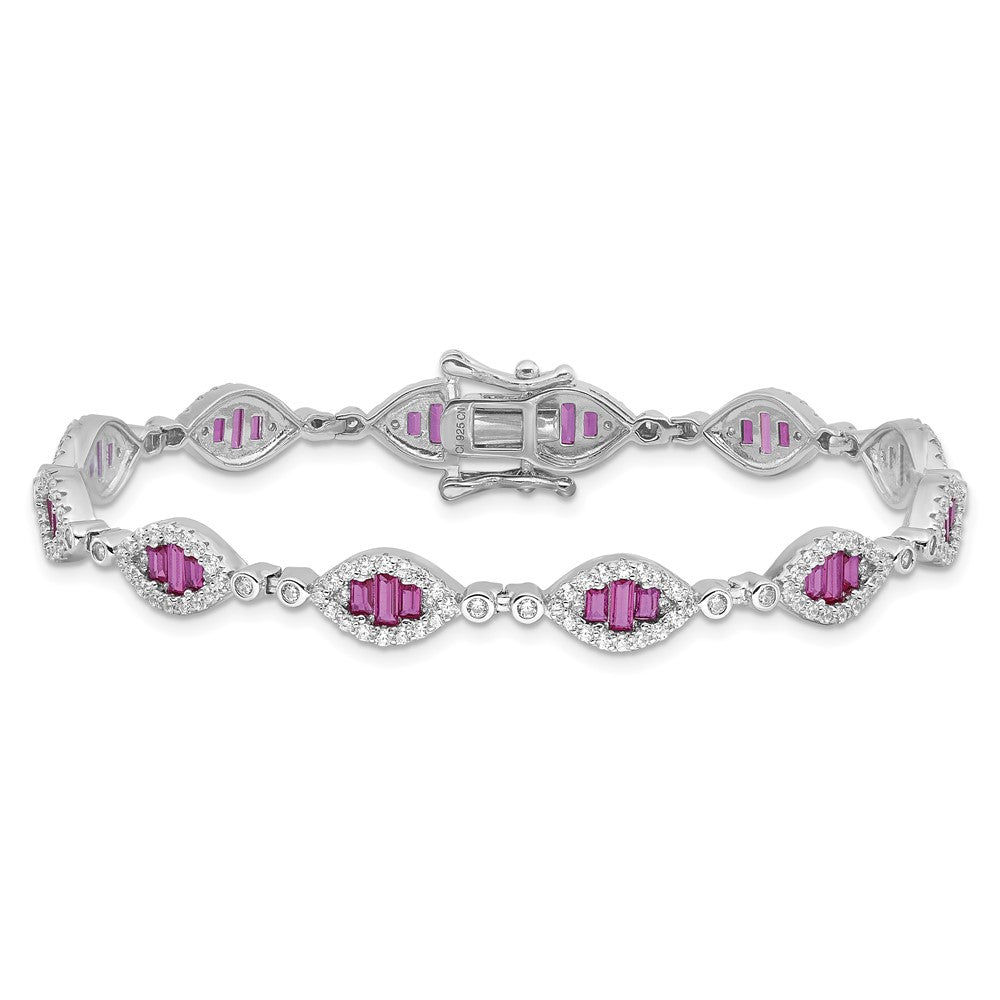 Sterling Silver Rhodium-plated White and Red CZ Link Bracelet QG6481-7