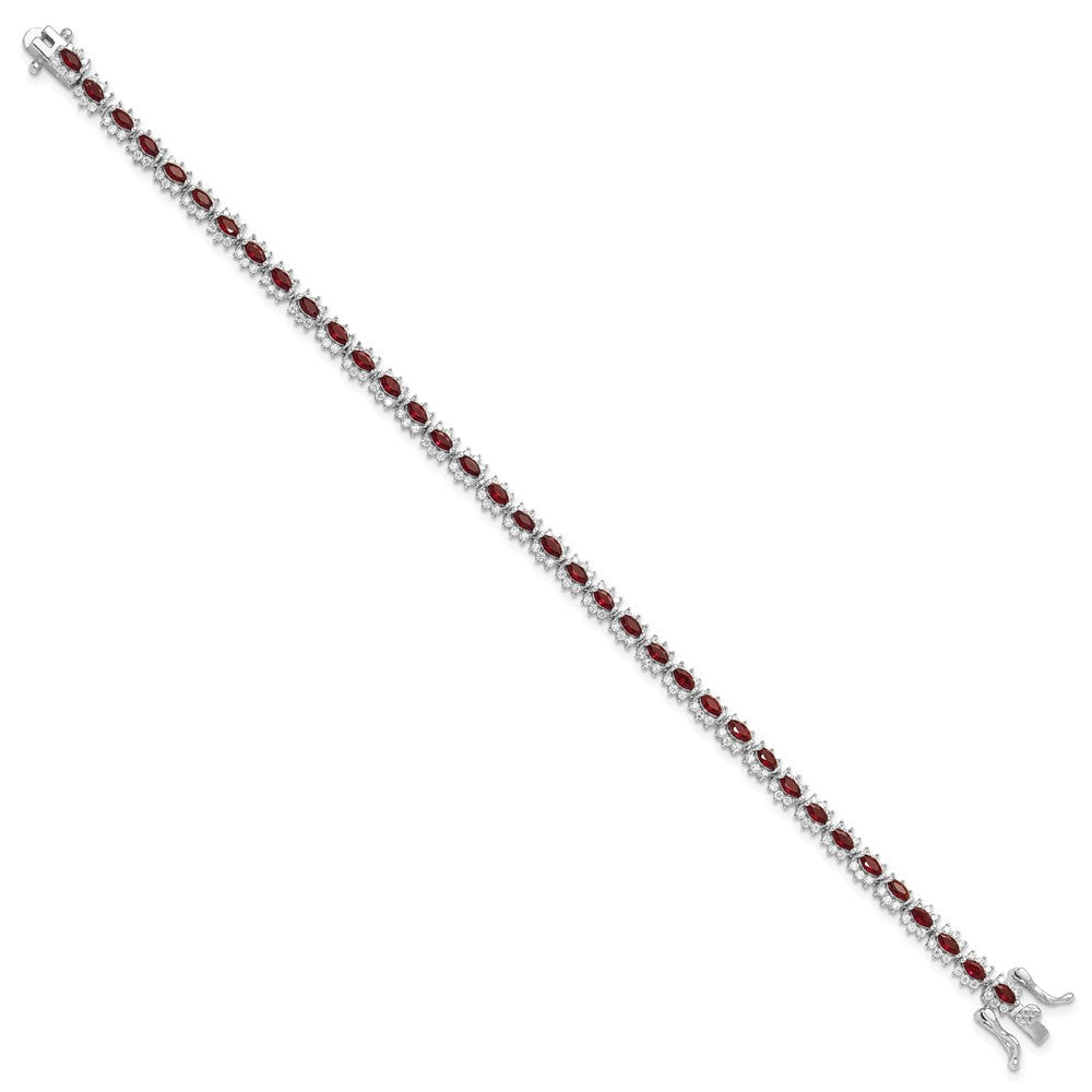 Sterling Silver Rhodium-plated with Red and White CZ 7.5in Bracelet QG6482-7.5