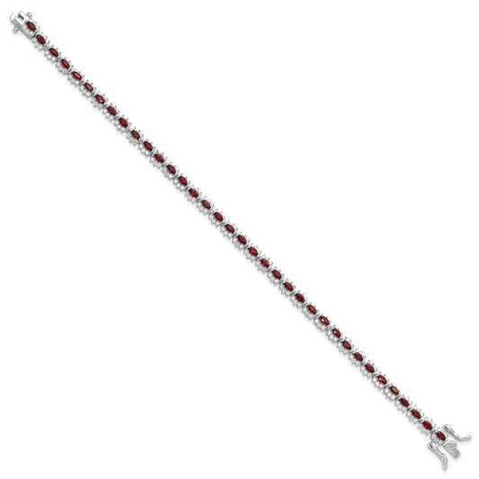 Sterling Silver Rhodium-plated with Red and White CZ 7.5in Bracelet QG6482-7.5