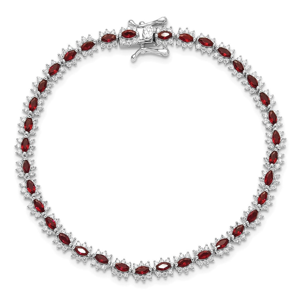 Sterling Silver Rhodium-plated with Red and White CZ 7.5in Bracelet QG6482-7.5