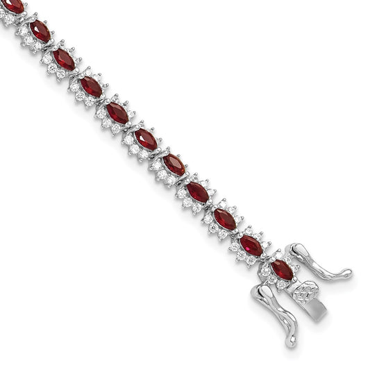 Sterling Silver Rhodium-plated with Red and White CZ 7.5in Bracelet QG6482-7.5