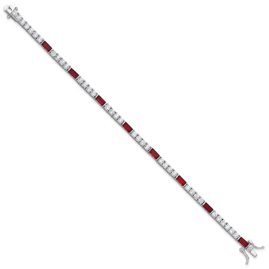 Sterling Silver Rhodium-plated Red and White CZ 7.25in Tennis Bracelet QG6484-7.25