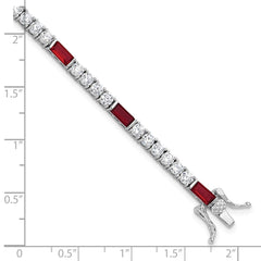 Sterling Silver Rhodium-plated Red and White CZ 7.25in Tennis Bracelet QG6484-7.25