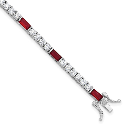 Sterling Silver Rhodium-plated Red and White CZ 7.25in Tennis Bracelet QG6484-7.25