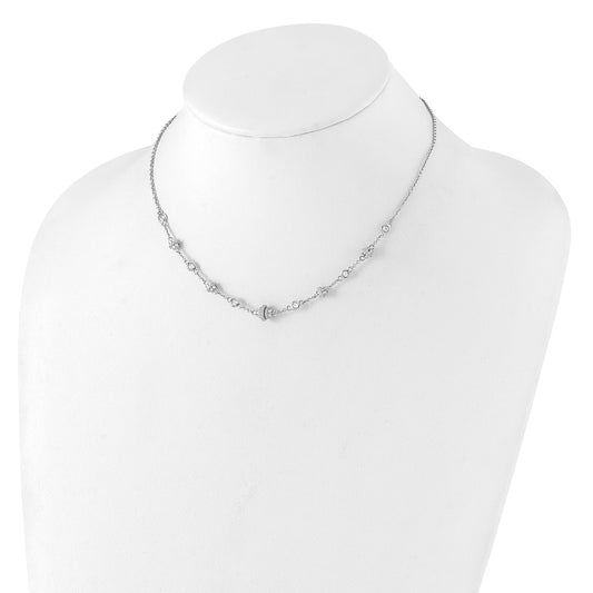 Sterling Silver Rhodium-plated Fancy 16in w/2in ext CZ Necklace QG6487-16