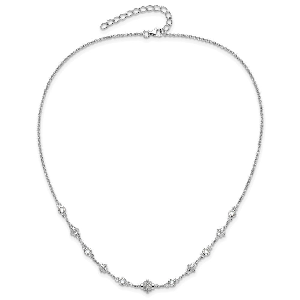 Sterling Silver Rhodium-plated Fancy 16in w/2in ext CZ Necklace QG6487-16