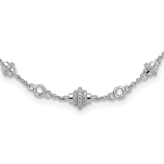 Sterling Silver Rhodium-plated Fancy 16in w/2in ext CZ Necklace QG6487-16