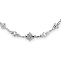 Sterling Silver Rhodium-plated Fancy 16in w/2in ext CZ Necklace QG6487-16