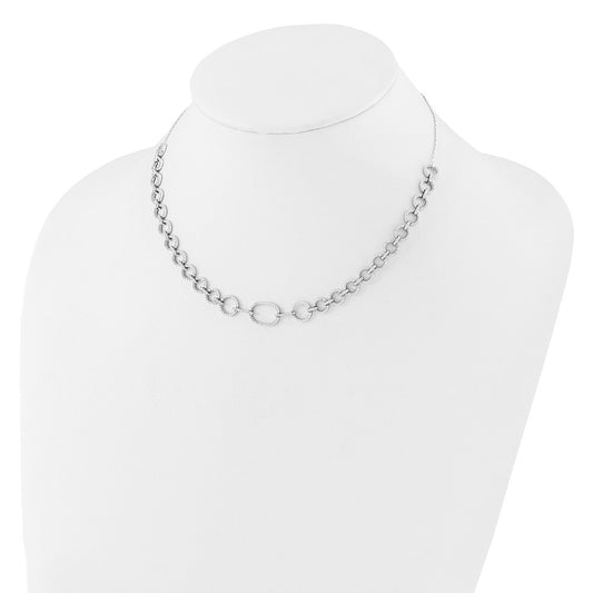 Sterling Silver Rhodium-plated CZ Circle Open Link 16in w/2in ext Necklace QG6493-16