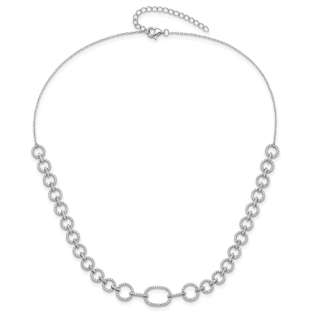 Sterling Silver Rhodium-plated CZ Circle Open Link 16in w/2in ext Necklace QG6493-16