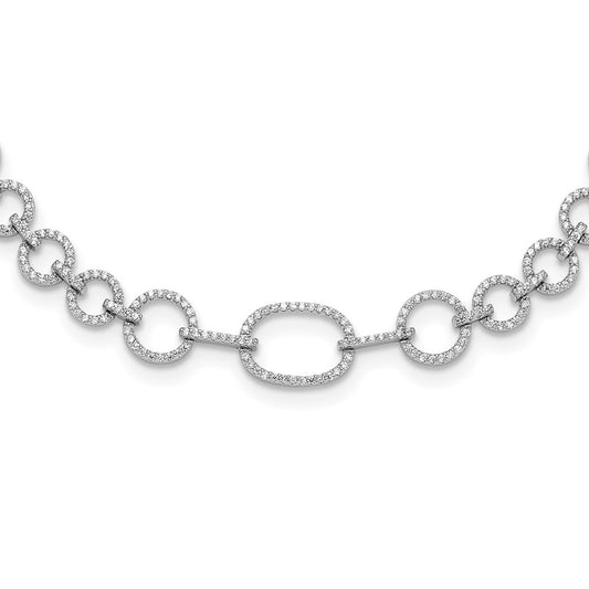 Sterling Silver Rhodium-plated CZ Circle Open Link 16in w/2in ext Necklace QG6493-16