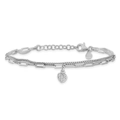Sterling Silver Rhodium-plated CZ Heart 6.75in w/1in ext. Bracelet QG6494-6.75