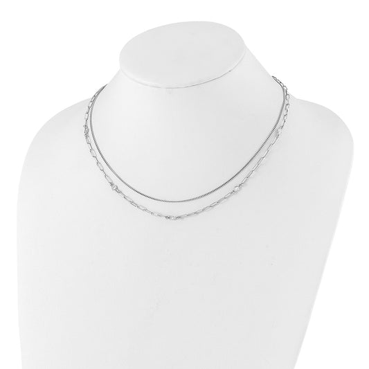 Sterling Silver Rhodium-plated CZ 2 Strand 17in w/2in ext. Necklace QG6495-17
