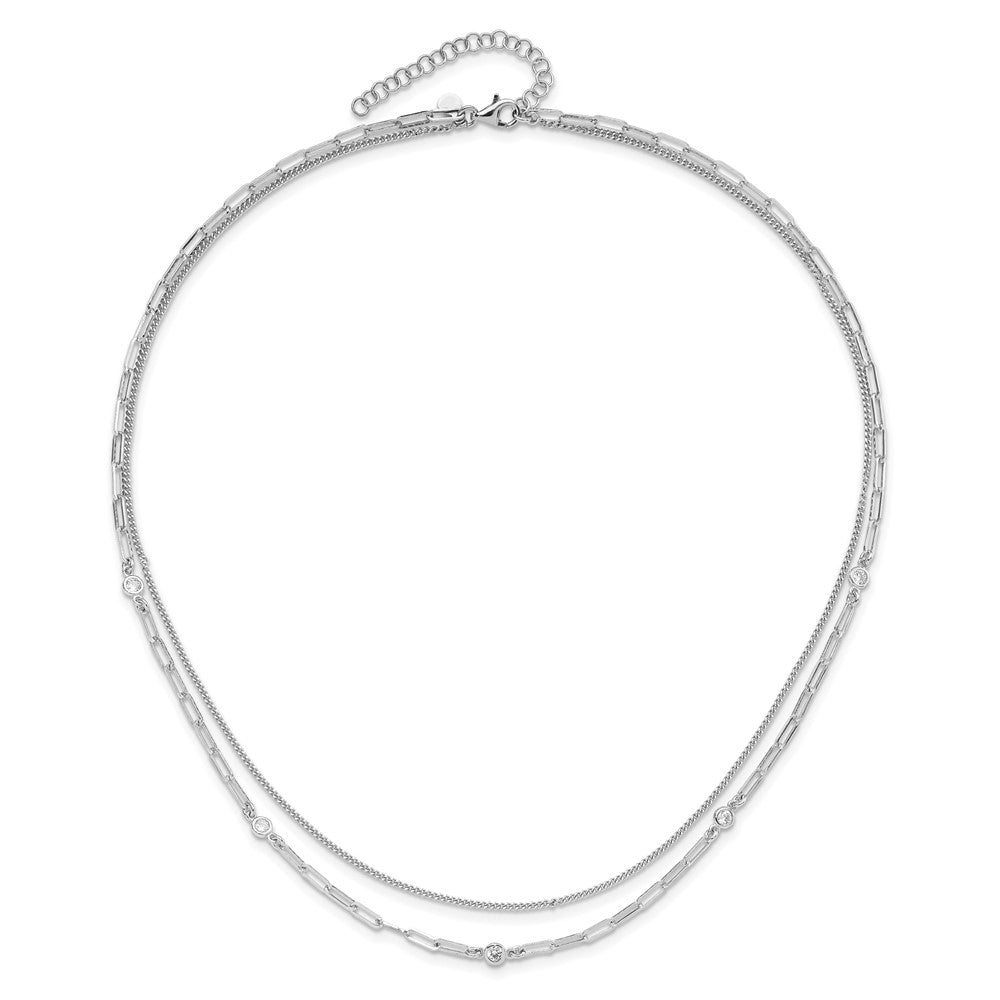 Sterling Silver Rhodium-plated CZ 2 Strand 17in w/2in ext. Necklace QG6495-17
