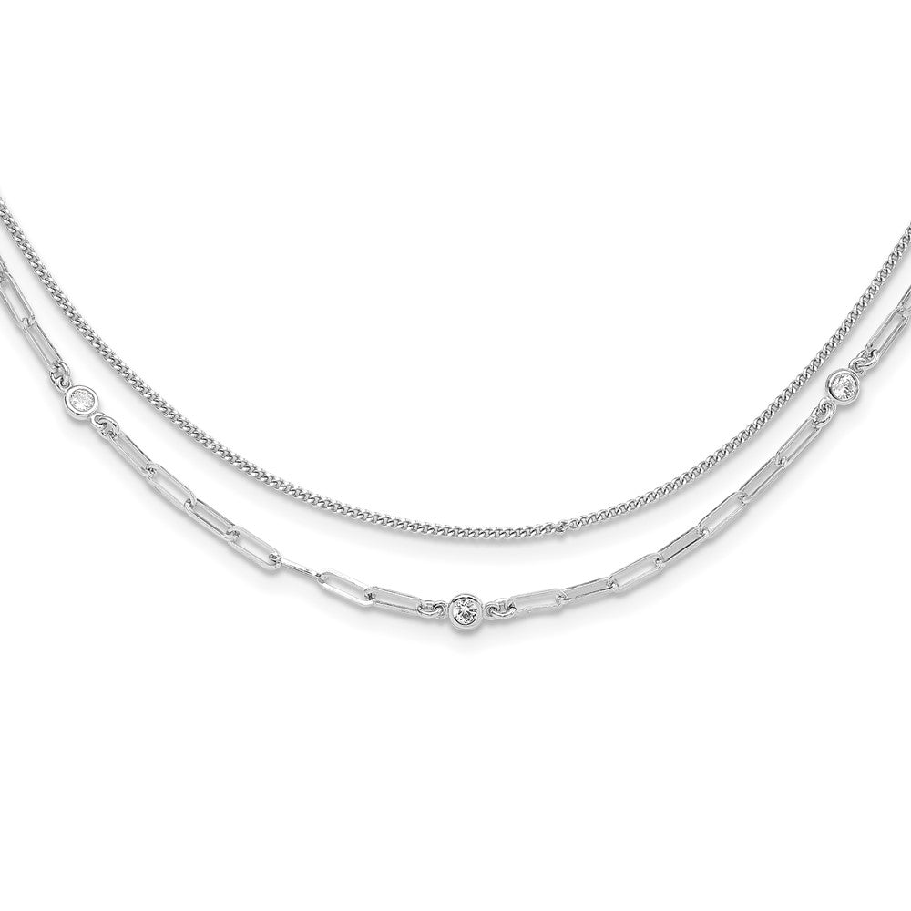 Sterling Silver Rhodium-plated CZ 2 Strand 17in w/2in ext. Necklace QG6495-17