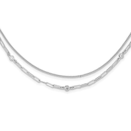 Sterling Silver Rhodium-plated CZ 2 Strand 17in w/2in ext. Necklace QG6495-17