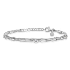 Sterling Silver Rhodium-plated CZ 2 Strand 6.75in w/1in ext. Bracelet QG6495-6.75