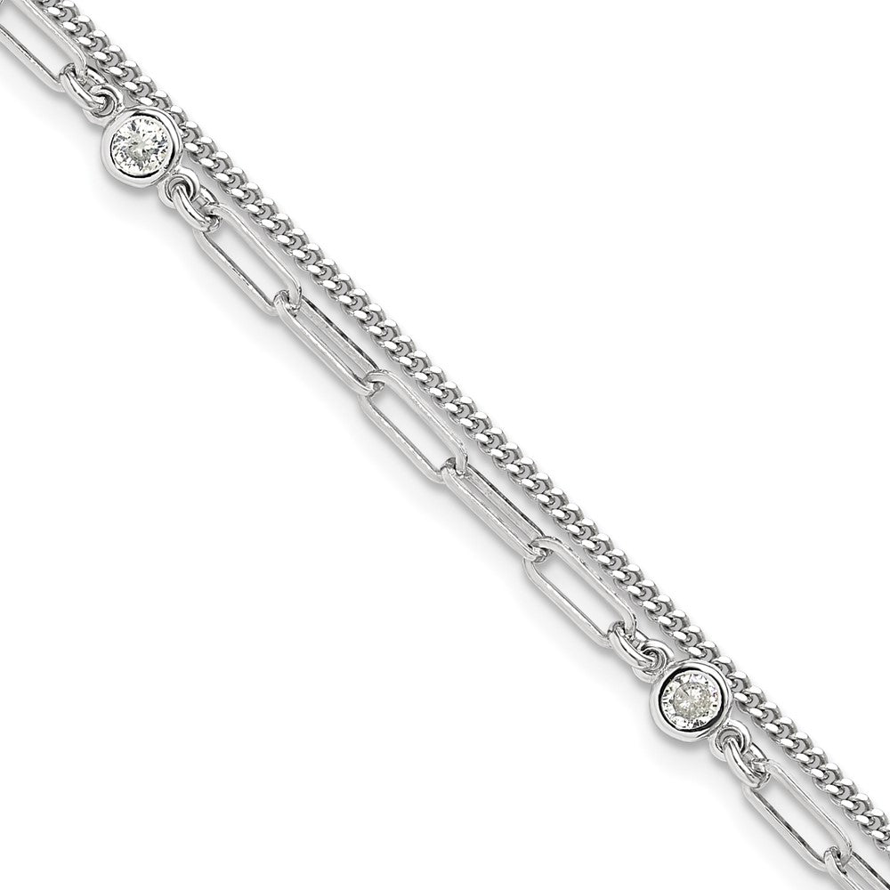 Sterling Silver Rhodium-plated CZ 2 Strand 6.75in w/1in ext. Bracelet QG6495-6.75