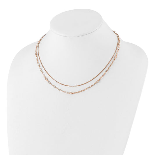 Sterling Silver Rose Gold-plated CZ 2 Strand 17in w/2in ext. Necklace QG6495RP-17