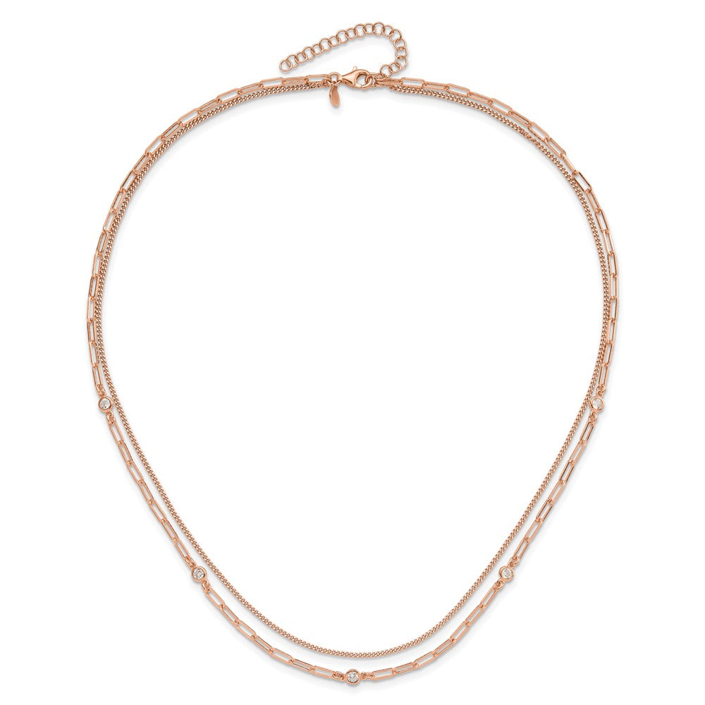 Sterling Silver Rose Gold-plated CZ 2 Strand 17in w/2in ext. Necklace QG6495RP-17