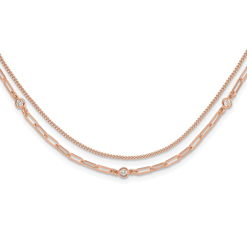 Sterling Silver Rose Gold-plated CZ 2 Strand 17in w/2in ext. Necklace QG6495RP-17