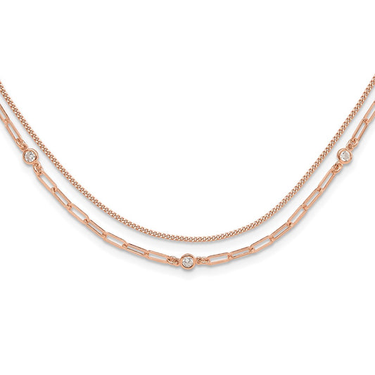Sterling Silver Rose Gold-plated CZ 2 Strand 17in w/2in ext. Necklace QG6495RP-17