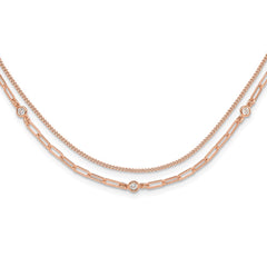 Sterling Silver Rose Gold-plated CZ 2 Strand 17in w/2in ext. Necklace QG6495RP-17