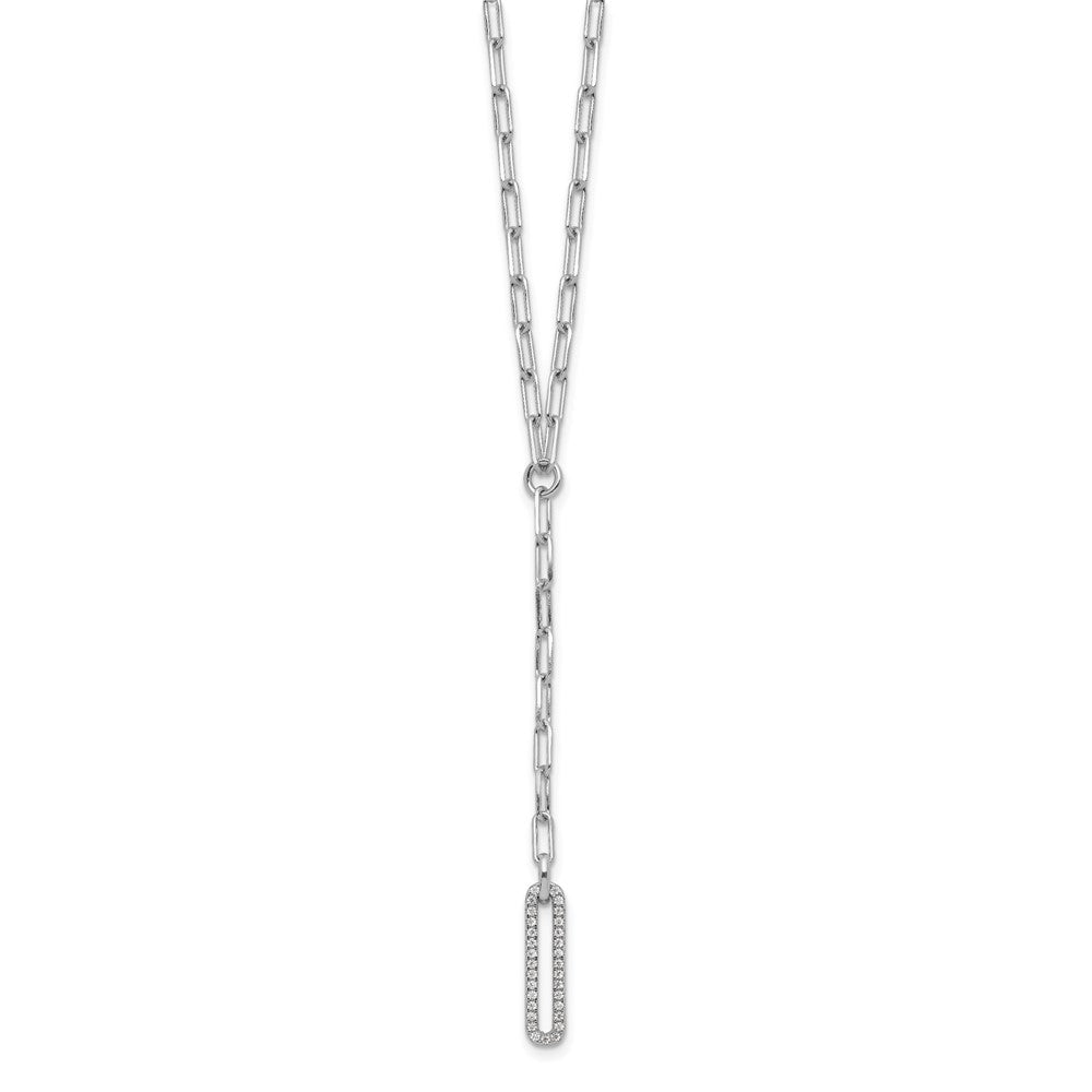 Sterling Silver Rhodium-plated Paperclip Link CZ 16in w/1.75in ext. Necklac QG6499-16