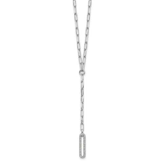 Sterling Silver Rhodium-plated Paperclip Link CZ 16in w/1.75in ext. Necklac QG6499-16