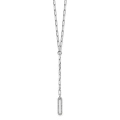Sterling Silver Rhodium-plated Paperclip Link CZ 16in w/1.75in ext. Necklac QG6499-16