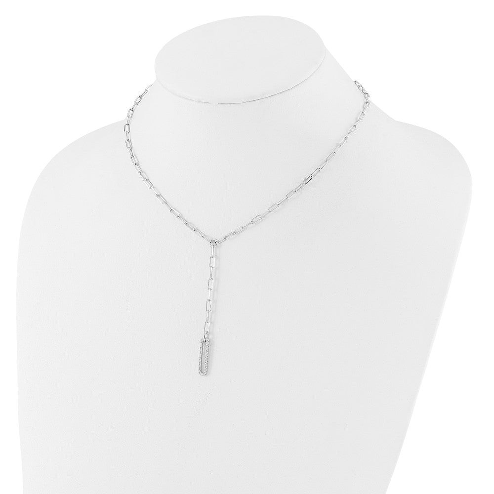 Sterling Silver Rhodium-plated Paperclip Link CZ 16in w/1.75in ext. Necklac QG6499-16