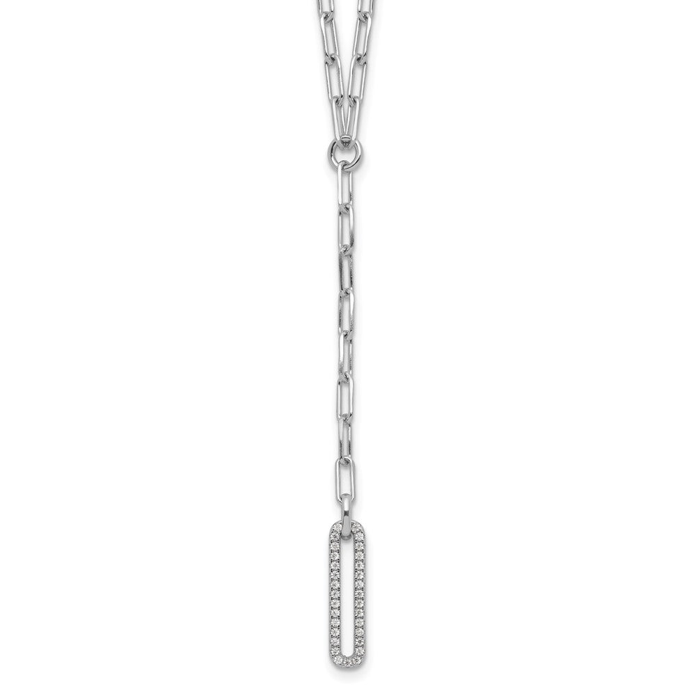 Sterling Silver Rhodium-plated Paperclip Link CZ 16in w/1.75in ext. Necklac QG6499-16