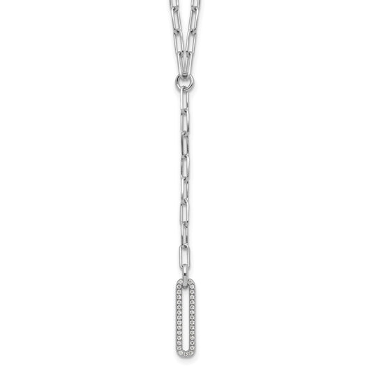Sterling Silver Rhodium-plated Paperclip Link CZ 16in w/1.75in ext. Necklac QG6499-16