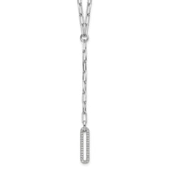 Sterling Silver Rhodium-plated Paperclip Link CZ 16in w/1.75in ext. Necklac QG6499-16