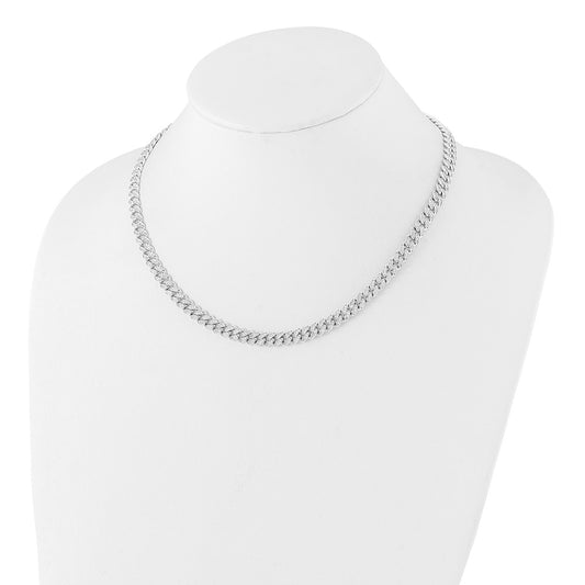 Sterling Silver Rh-plated Micro Pave CZ 6mm Curb Link 18in Necklace QG6508-18