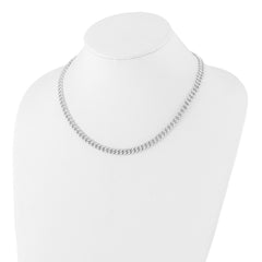 Sterling Silver Rh-plated Micro Pave CZ 6mm Curb Link 18in Necklace QG6508-18