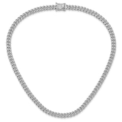 Sterling Silver Rh-plated Micro Pave CZ 6mm Curb Link 18in Necklace QG6508-18