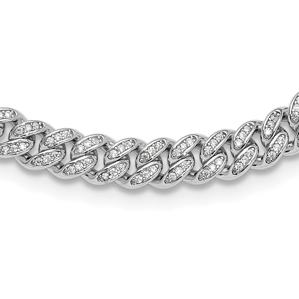 Sterling Silver Rh-plated Micro Pave CZ 6mm Curb Link 18in Necklace QG6508-18