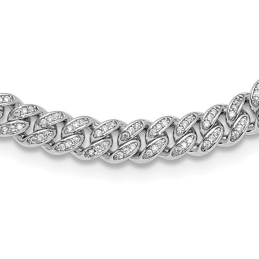 Sterling Silver Rh-plated Micro Pave CZ 6mm Curb Link 18in Necklace QG6508-18