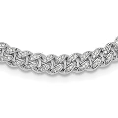 Sterling Silver Rh-plated Micro Pave CZ 6mm Curb Link 18in Necklace QG6508-18
