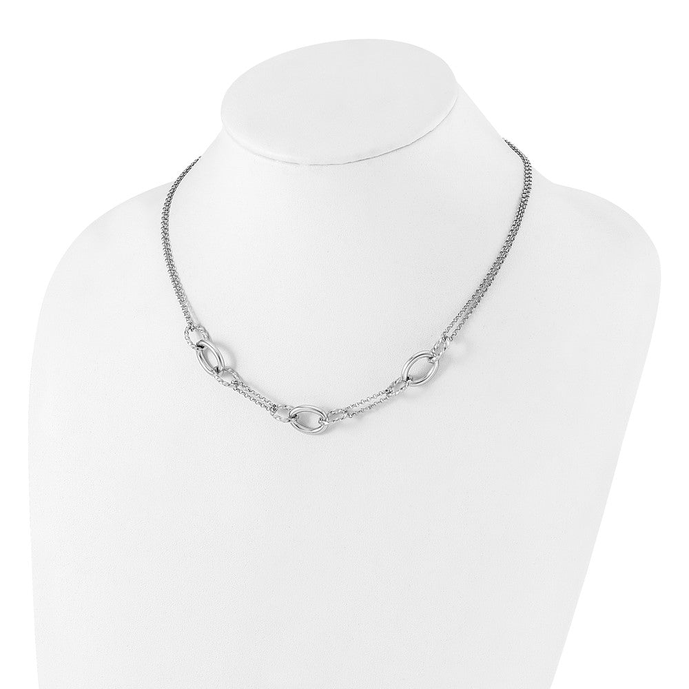 Sterling Silver Rh-plated 18in w/1.5in ext Interlocking Circles Necklace QG6514-18
