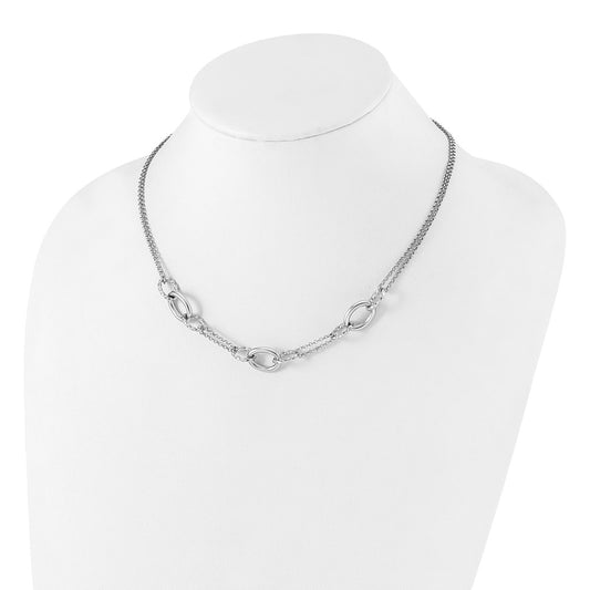 Sterling Silver Rh-plated 18in w/1.5in ext Interlocking Circles Necklace QG6514-18