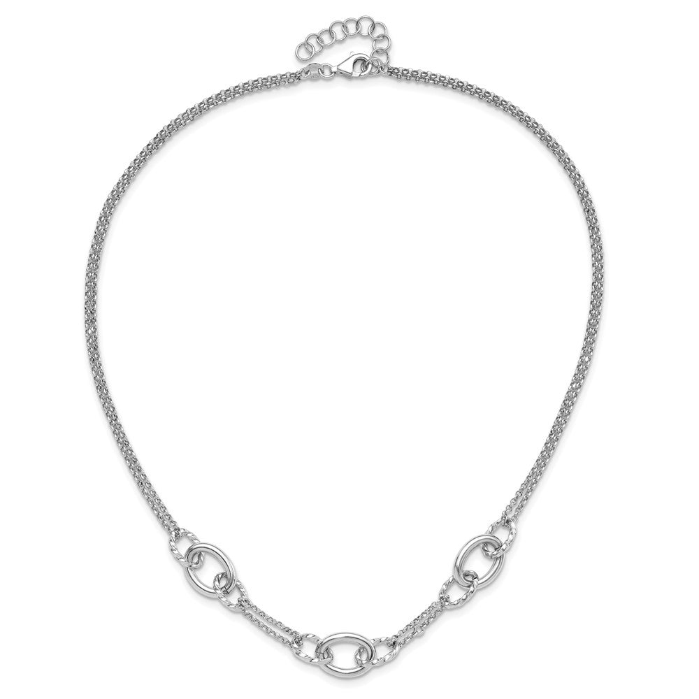 Sterling Silver Rh-plated 18in w/1.5in ext Interlocking Circles Necklace QG6514-18