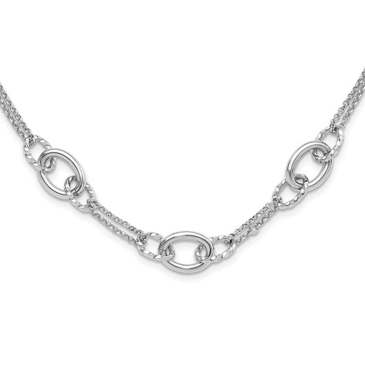 Sterling Silver Rh-plated 18in w/1.5in ext Interlocking Circles Necklace QG6514-18